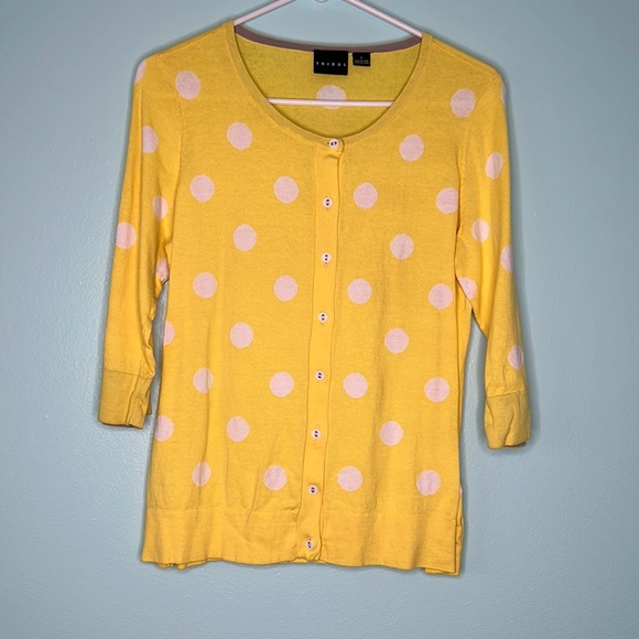 Polka Dot 3/4 Length Sleeves Light Weight Button Down Cardigan Sweater - Picture 6 of 6